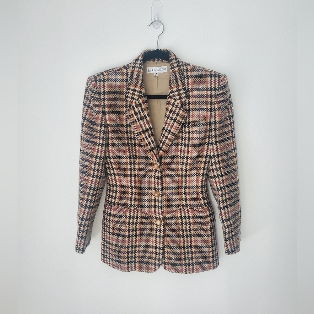 Vintage 100% wool Paola Riboni Brown Houndstooth blazer